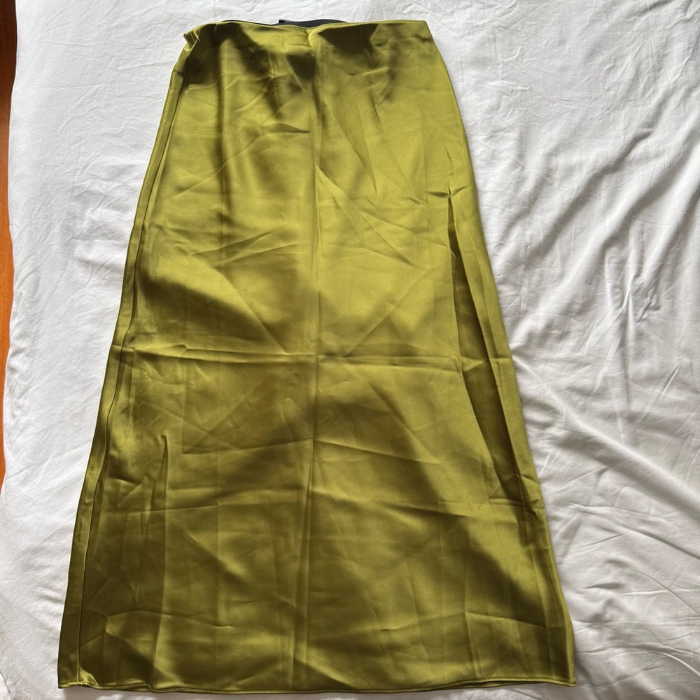 Mango Satin Midi Skirt in Green, Size Small